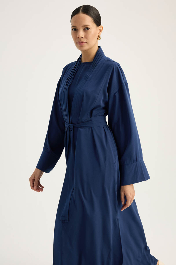 Nervür Detaylı Abaya Takım Lacivert - 6