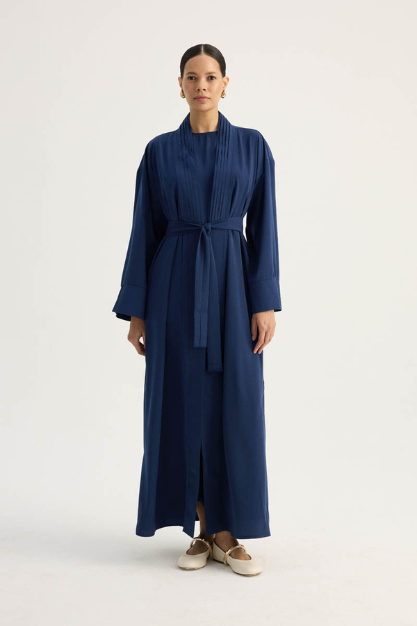 Nervür Detaylı Abaya Takım Lacivert - 2