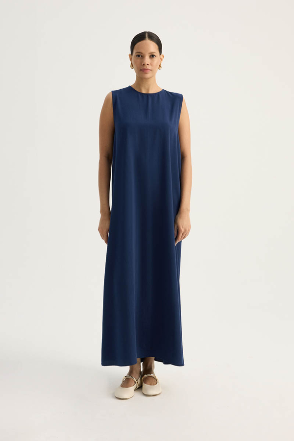 Nervür Detaylı Abaya Takım Lacivert - 9