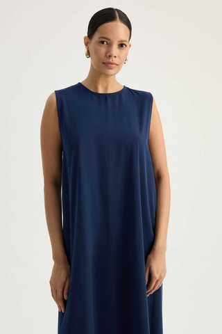 Nervür Detaylı Abaya Takım Lacivert - 8