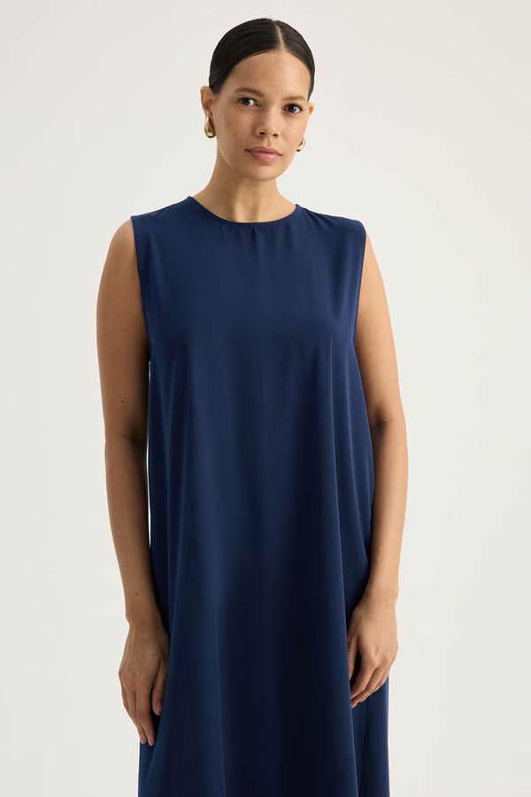 Nervür Detaylı Abaya Takım Lacivert - 8