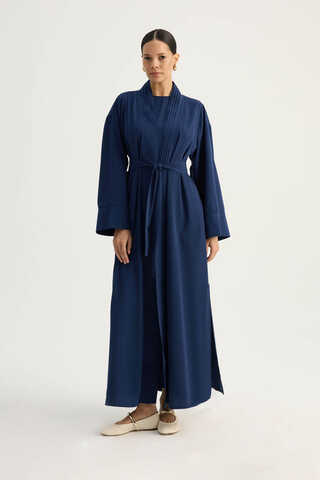 Nervür Detaylı Abaya Takım Lacivert - 5