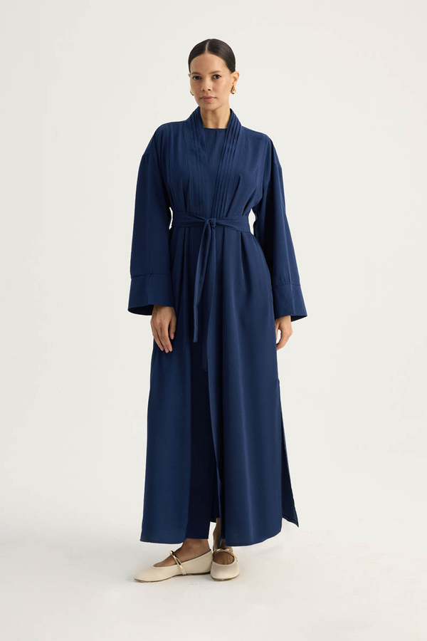 Nervür Detaylı Abaya Takım Lacivert - 5
