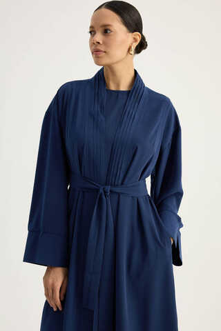 Nervür Detaylı Abaya Takım Lacivert - 3