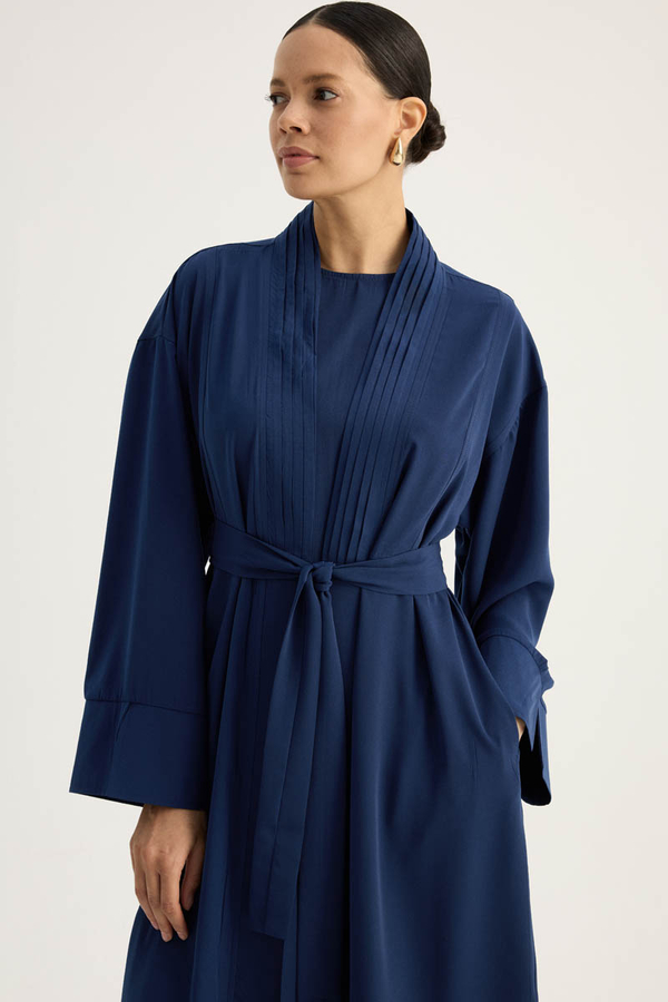 Nervür Detaylı Abaya Takım Lacivert - 3