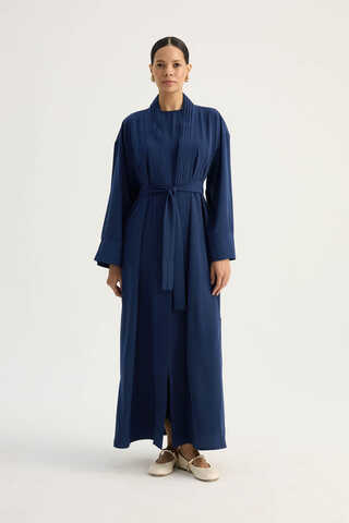 Nervür Detaylı Abaya Takım Lacivert - 2