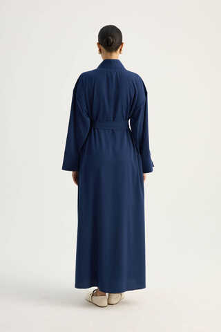 Nervür Detaylı Abaya Takım Lacivert - 10