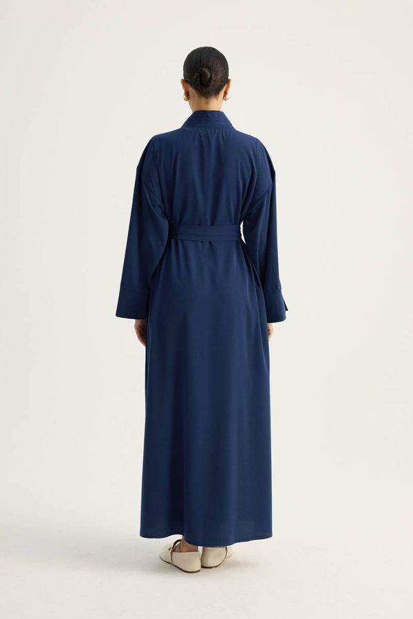 Nervür Detaylı Abaya Takım Lacivert - 10