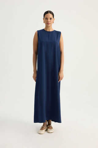 Nervür Detaylı Abaya Takım Lacivert - 9