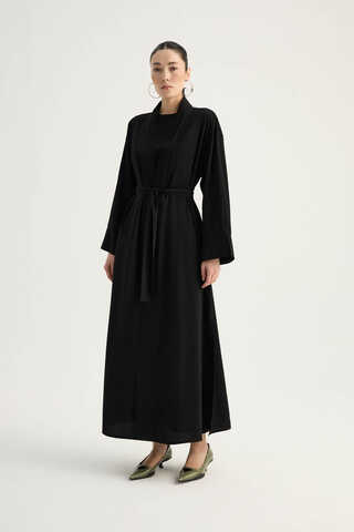 Nervür Detaylı Abaya Takım Siyah - 7