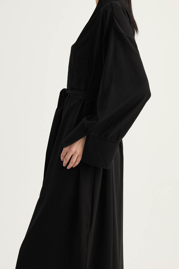 Nervür Detaylı Abaya Takım Siyah - 6