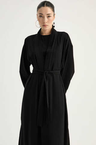 Nervür Detaylı Abaya Takım Siyah - 3