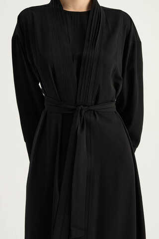 Nervür Detaylı Abaya Takım Siyah - 10