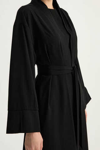 Nervür Detaylı Abaya Takım Siyah - 14