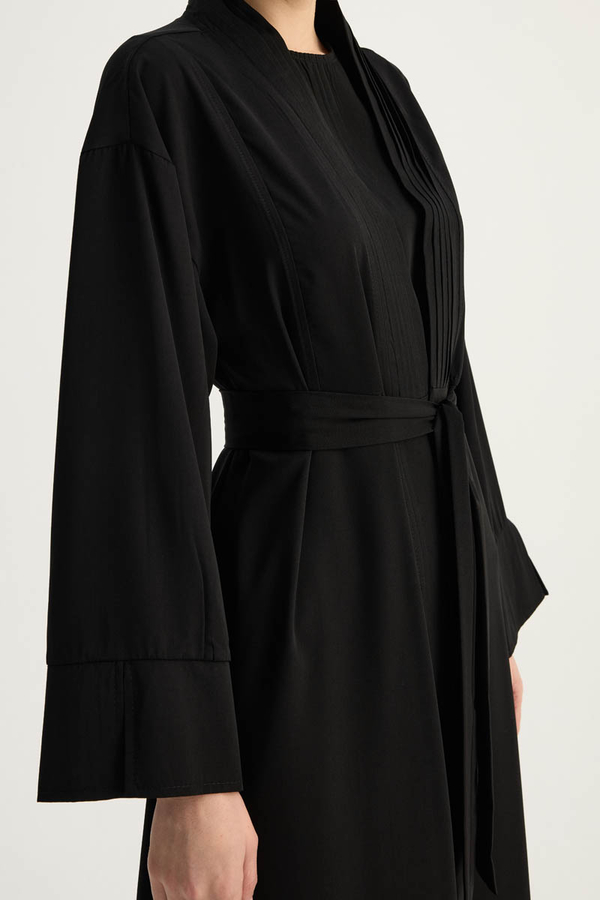 Nervür Detaylı Abaya Takım Siyah - 14