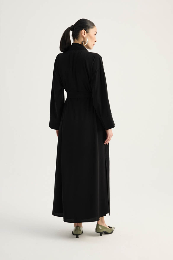 Nervür Detaylı Abaya Takım Siyah - 16