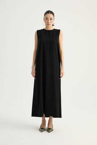 Nervür Detaylı Abaya Takım Siyah - 9