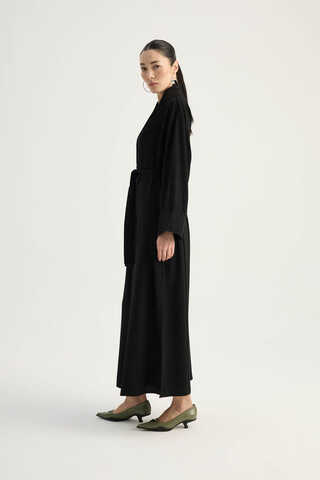 Nervür Detaylı Abaya Takım Siyah - 8