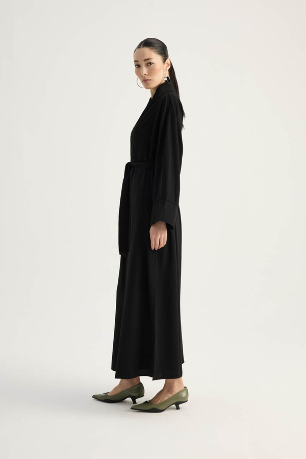 Nervür Detaylı Abaya Takım Siyah - 8