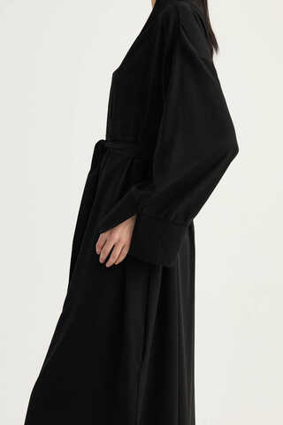 Nervür Detaylı Abaya Takım Siyah - 6