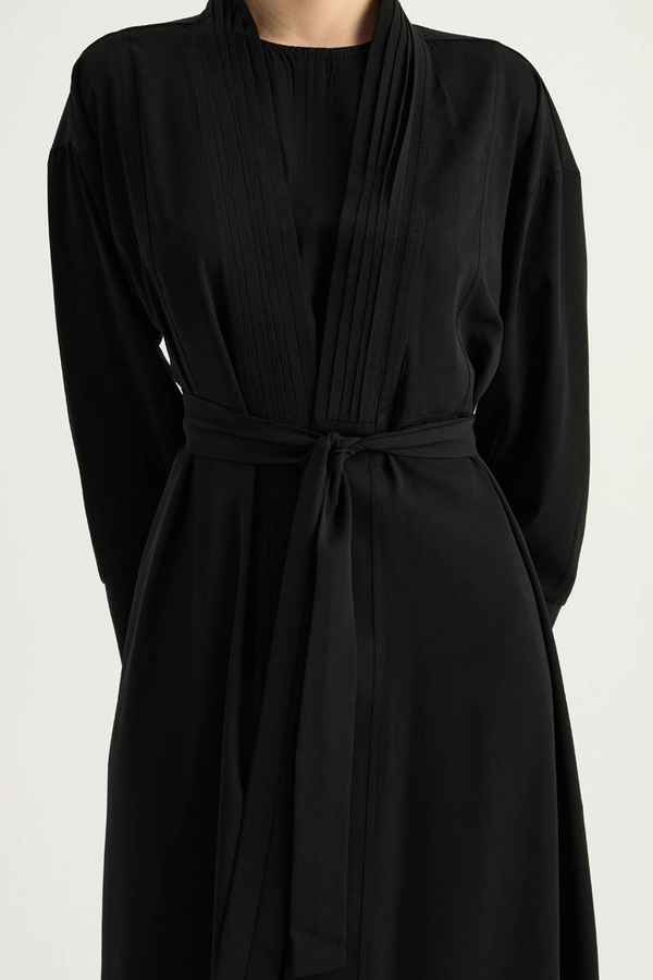 Nervür Detaylı Abaya Takım Siyah - 10