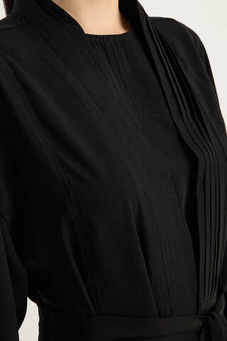 Nervür Detaylı Abaya Takım Siyah - 13