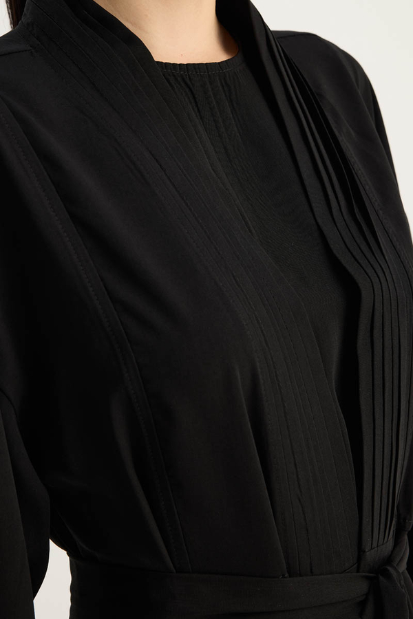 Nervür Detaylı Abaya Takım Siyah - 13