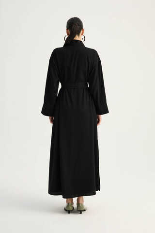 Nervür Detaylı Abaya Takım Siyah - 15