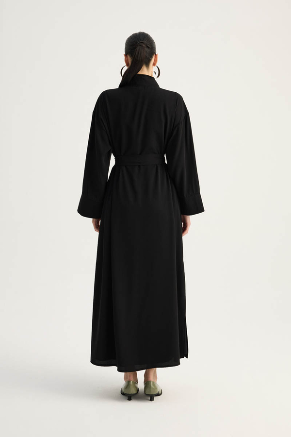 Nervür Detaylı Abaya Takım Siyah - 15