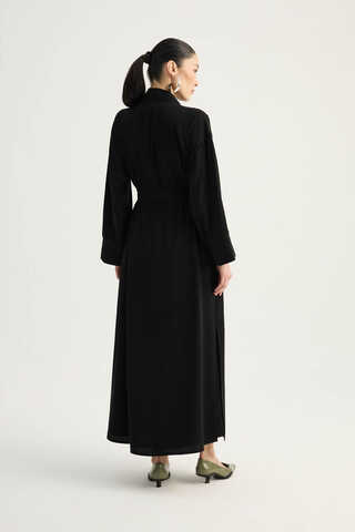 Nervür Detaylı Abaya Takım Siyah - 16