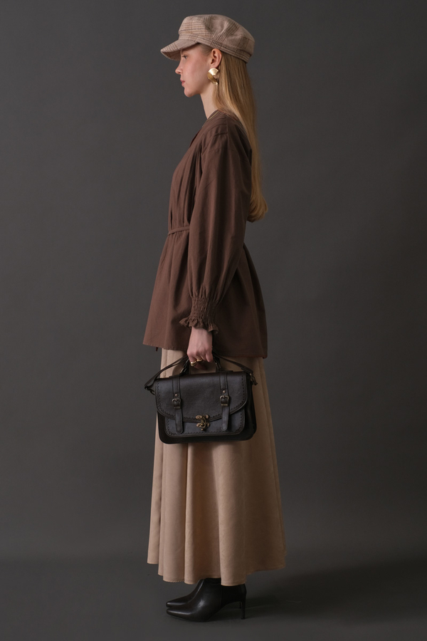 Nervür Detaylı Pamuk Gömlek Kahverengi - 3