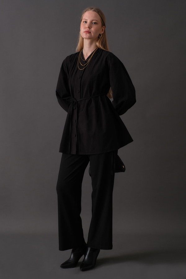 Nervür Detaylı Pamuk Gömlek Siyah - 10