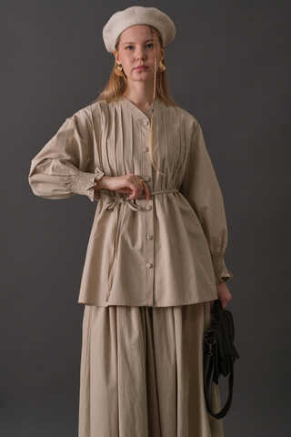 Nervür Detaylı Pamuk Gömlek Taş - 8