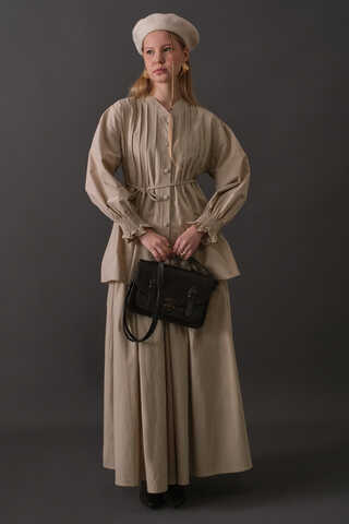 Nervür Detaylı Pamuk Gömlek Taş - 1