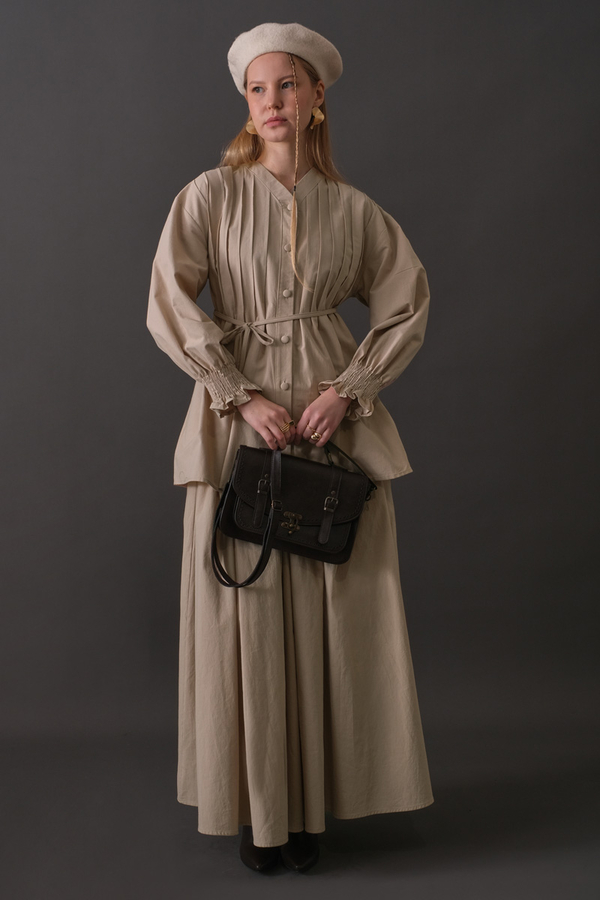 Nervür Detaylı Pamuk Gömlek Taş 