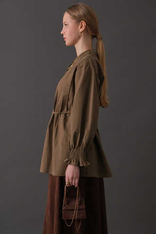 Nervür Detaylı Pamuk Gömlek Toprak - 4