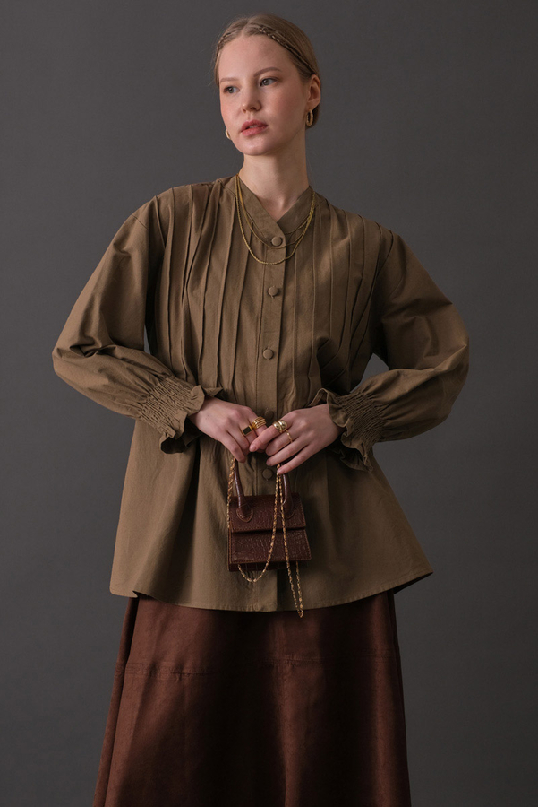 Nervür Detaylı Pamuk Gömlek Toprak - 7