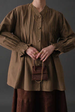 Nervür Detaylı Pamuk Gömlek Toprak - 9