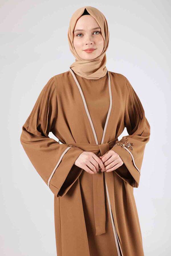 Nervürlü Abaya Takım Taba - 2