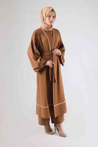 Nervürlü Abaya Takım Taba - 3