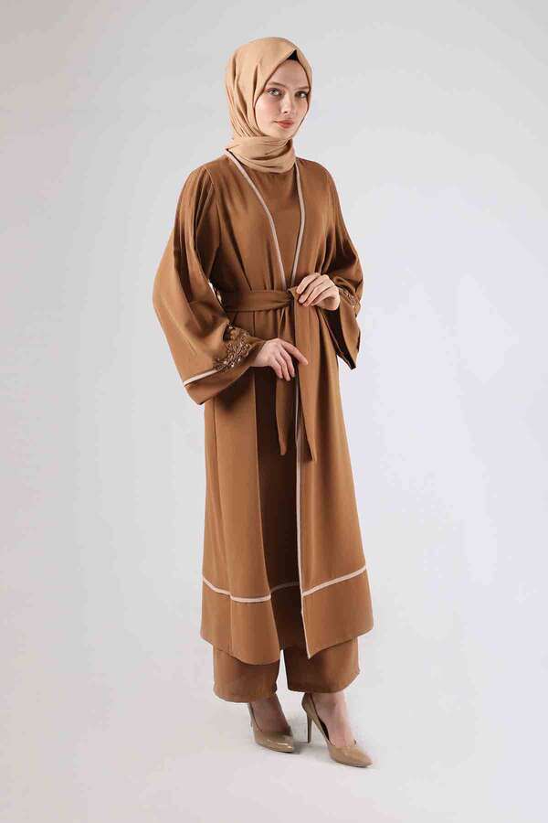Nervürlü Abaya Takım Taba - 3