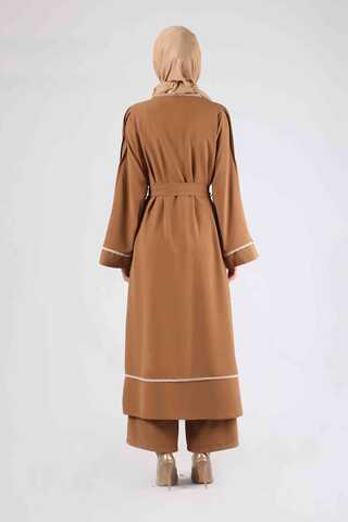 Nervürlü Abaya Takım Taba - 5
