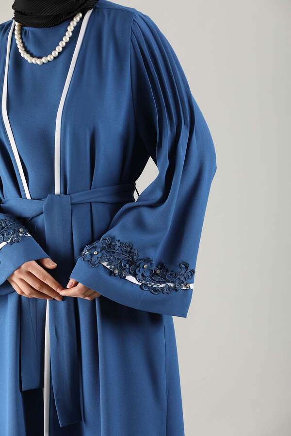 Nervürlü Abaya Takım İndigo - 4