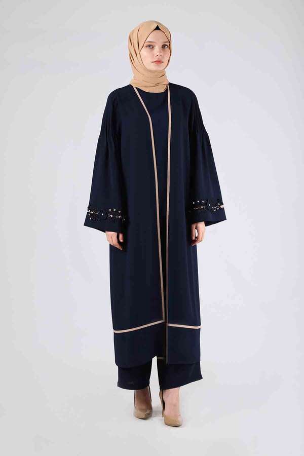 Nervürlü Abaya Takım Lacivert - 3