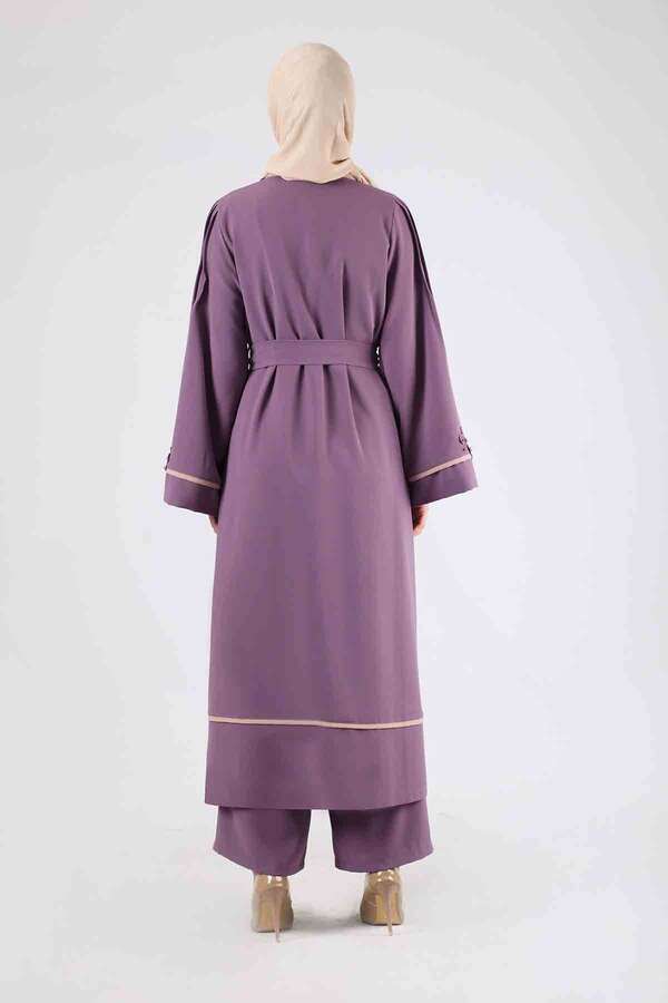 Nervürlü Abaya Takım Lila - 5
