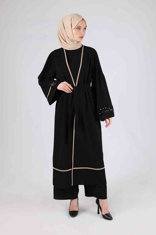 Nervürlü Abaya Takım Siyah - 3