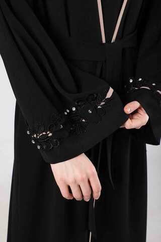 Nervürlü Abaya Takım Siyah - 4