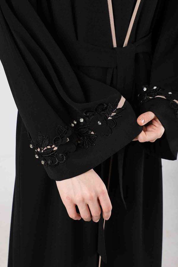 Nervürlü Abaya Takım Siyah - 4