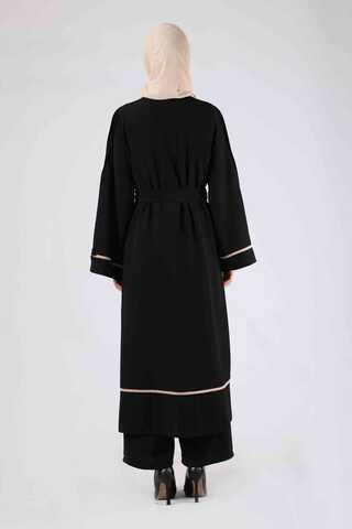 Nervürlü Abaya Takım Siyah - 5