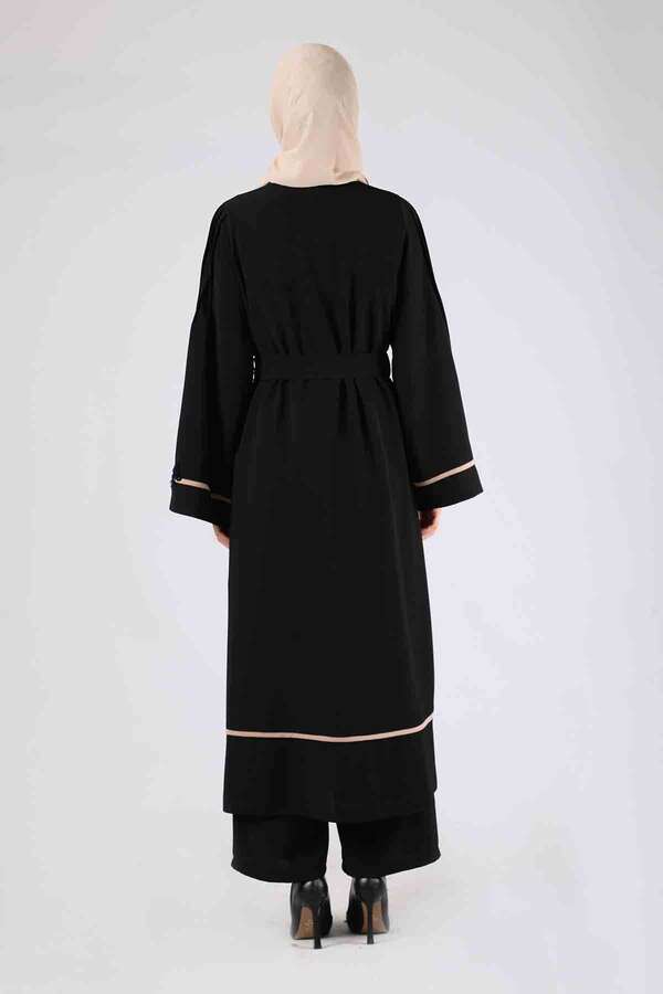 Nervürlü Abaya Takım Siyah - 5